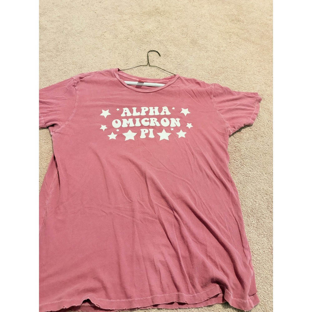 AOII Alternative Apparel Alpha Omicron Pi Sorority T-Shirt Pink Star Graphic L